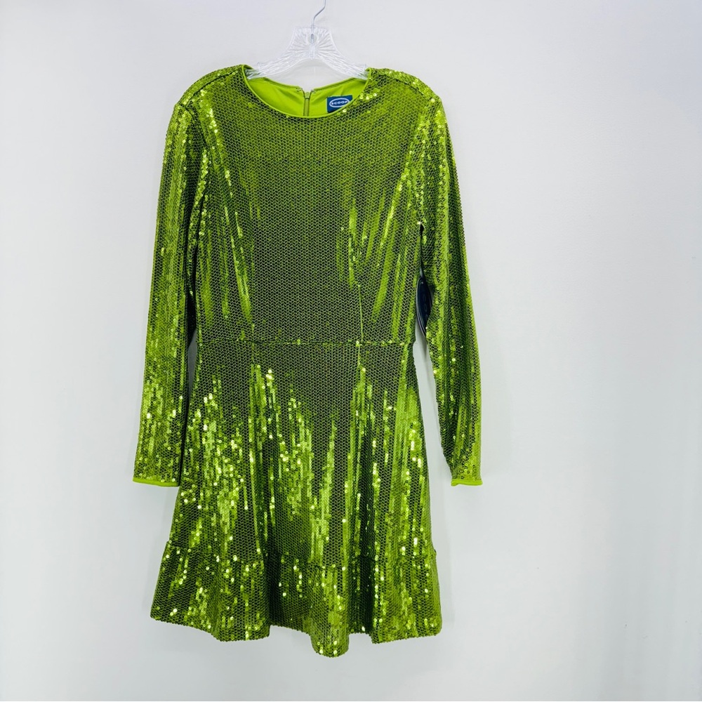 Scoop Women Sequin Mini Dress Green Ruffled Lined Cocktail Sz Medium Prom Party